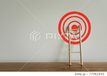 Wooden ladder with red target achievement, Business growth up and successful concept. Goal success stock market . Aiming management achievement. Different creative idea concepts. investment finance. Wooden ladder with red target achievement, Business growth up and successful concept. Goal success stock market . Aiming management achievement. Different creative idea concepts. investment finance. 77062850