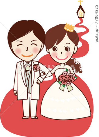 ヴァージンロードでの新郎新婦。 77064825