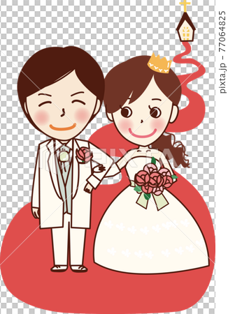 ヴァージンロードでの新郎新婦。 77064825
