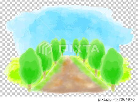 綠樹成蔭的大道的水彩插圖 77064970