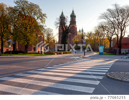 Poznan. Cathedral on Tumskiy Island on a sunny day. 77065255