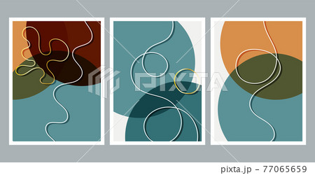 Modern abstract painting. Golden lines. Set of fluid geometric shapes. Abstract hand drawn watercolor effect shapes. Home decor design. Modern art print. Contemporary design. 77065659
