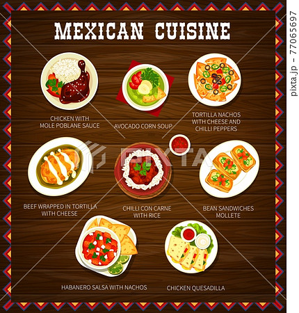 Mexican cuisine meals with chicken meat and cheese 77065697