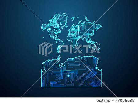 Abstract futuristic map of world With Antarctica. Circuit Board Design Electric of the region. Technology background. mash line and point scales on dark with map. Abstract futuristic map of world With Antarctica. Circuit Board Design Electric of the region. Technology background. mash line and point scales on dark with map. 77066039