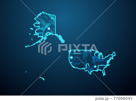 Abstract futuristic map of usa Mercator. Circuit Board Design Electric of the region. Technology background. mash line and point scales on dark with map. Abstract futuristic map of usa Mercator. Circuit Board Design Electric of the region. Technology background. mash line and point scales on dark with map. 77066045