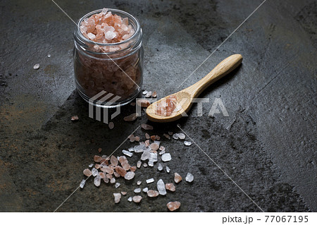 himalayan crystal salt in glass jar himalayan crystal salt in glass jar 77067195