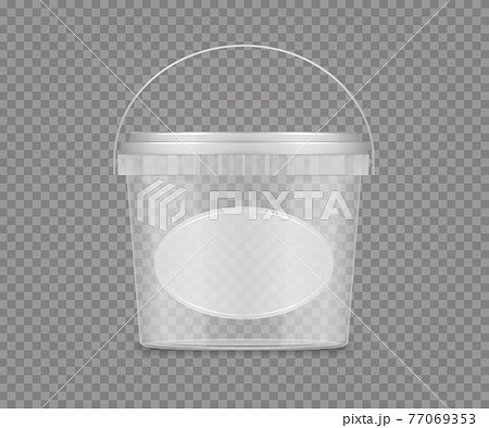 Empty transparent jar mockup with label nd handle for cheese, ice cream, mayonnaise, yogurt 77069353