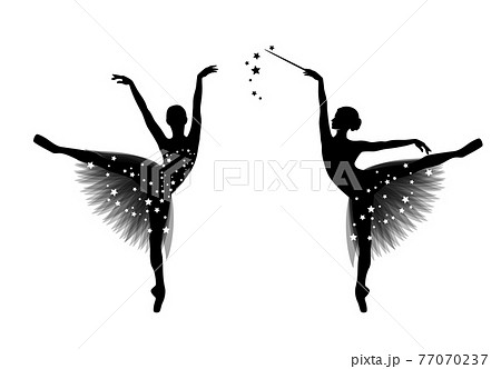 fairy ballerina with magic wand and starry tutu vector silhouette outline 77070237