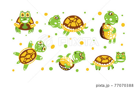 Cute Turtle With Shell And Short Feet In のイラスト素材