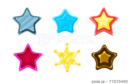 Cartoon Glossy Star of Different Colors Vector Set 77070400