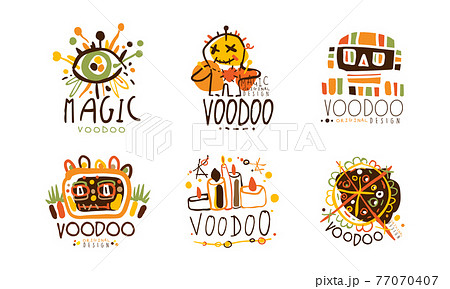Voodoo Original Logo Design with Indigenous Symbols Vector Set 77070407