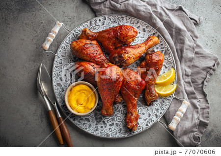 Indian food Tandoori chicken legs from above 77070606