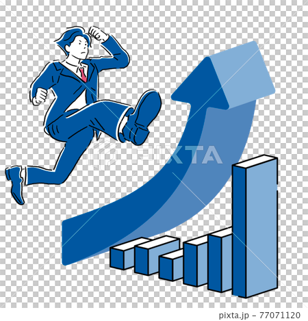 跑在衣服箭頭上升的長條圖的商人 跑在衣服箭頭上升的長條圖的商人 77071120