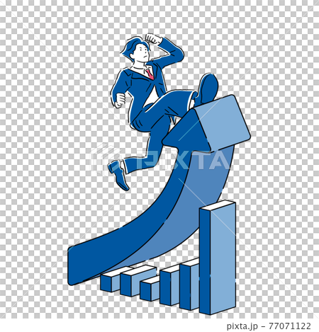 跑在衣服箭頭上升的長條圖的商人 跑在衣服箭頭上升的長條圖的商人 77071122