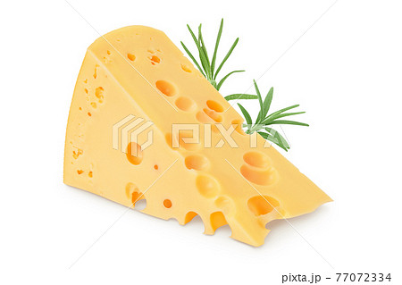 piece of cheese isolated on white background with clipping path and full depth of field 77072334