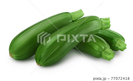 Fresh whole zucchini isolated on white background with clipping path and full depth of field Fresh whole zucchini isolated on white background with clipping path and full depth of field 77072418
