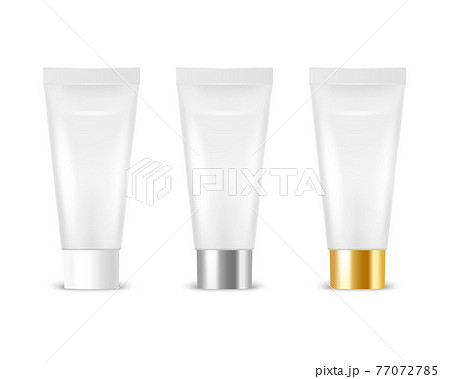 Vector 3d Realistic Plastic, Metal White Tooth Paste, Cream Tube, Packing Set Isolated on White Background. Design Template of Toothpaste, Cosmetics, Cream, Tooth Paste for Mockup. Front View 77072785