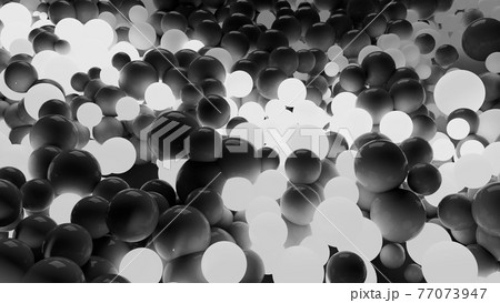 beautiful shiny balls of different colors and sizes completely cover the surface. Some spheres glow. 3d photorealistic render geometric reative holiday background of shiny balls 77073947