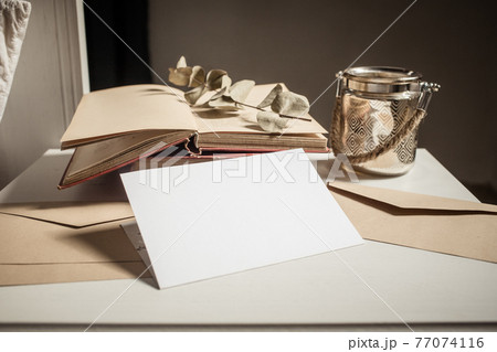 blank greeting card invitation mockup with craft paper envelope feminine still life composition blank greeting card invitation mockup with craft paper envelope feminine still life composition 77074116