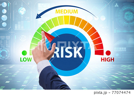 Businessman in risk metering and management concept 77074474