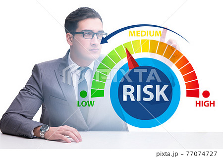 Businessman in risk metering and management concept Businessman in risk metering and management concept 77074727