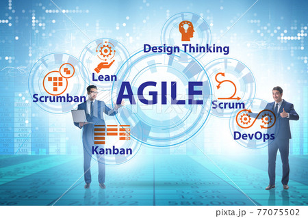 Businessman in various agile methods concept 77075502