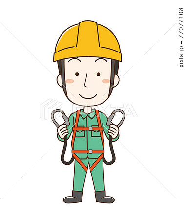 安全帯を付けてヘルメットを被った作業員男性のイラスト素材 安全帯を付けてヘルメットを被った作業員男性のイラスト素材