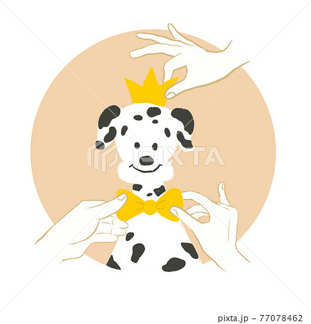 王冠と蝶ネクタイでおしゃれする犬のダルメシアンのイラスト素材