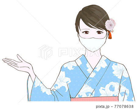 マスクをつけて案内をする 浴衣の女性 上半身 正面 のイラスト素材 マスクをつけて案内をする 浴衣の女性 上半身 正面 のイラスト素材