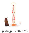 背の高い観葉植物のランプと黒い猫 77078755