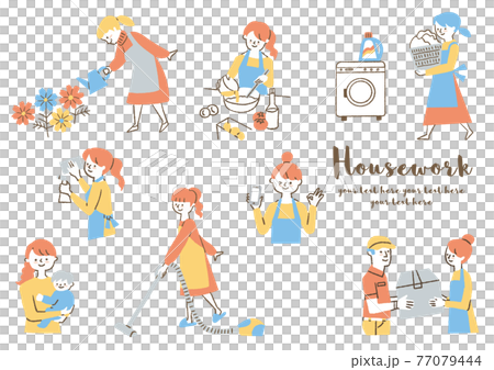 家事をする女性_セット 家事をする女性_セット 77079444