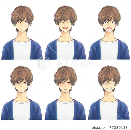 二次元系 ケイちゃんの表情6パターンのイラスト素材