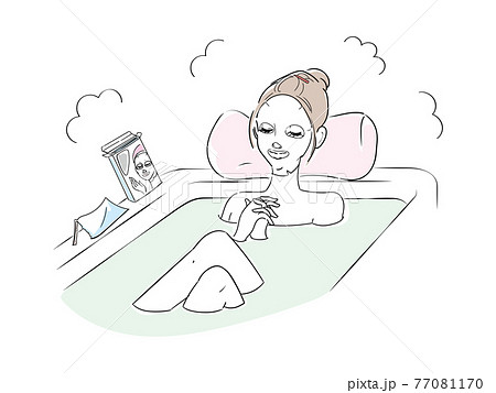 可愛い女性　バスタイム　フェイスマスク 77081170