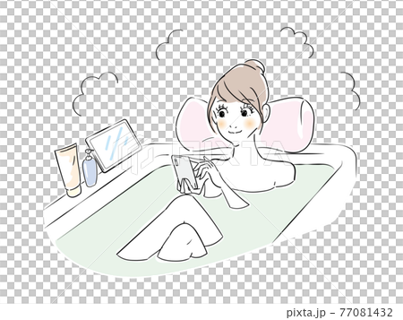 Cute woman bath time smartphone 77081432