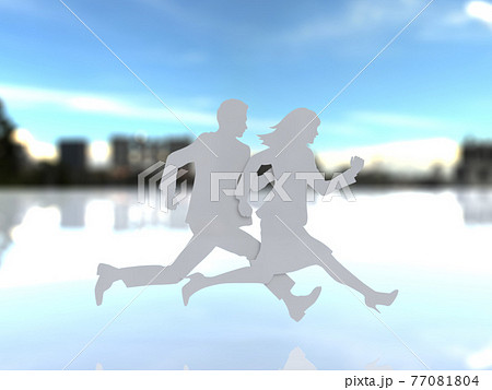 走る若者女男シルエットb Cgイラスト横 のイラスト素材