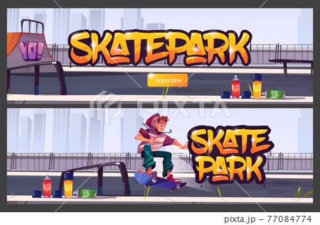 Skate park banners with boy riding on skateboard Skate park banners with boy riding on skateboard 77084774