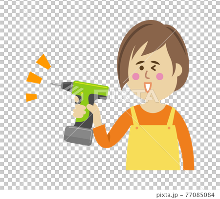 Illustration image of a housewife doing DIY Illustration image of a housewife doing DIY 77085084