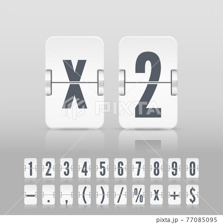 Vector old time meter of number and symbol. White analog flip airport board countdown timer. Retro scoreboard modern ui Vector old time meter of number and symbol. White analog flip airport board countdown timer. Retro scoreboard modern ui 77085095