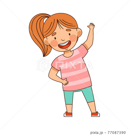 Energetic Little Girl with Ponytail in Kindergarden Doing Physical Exercise Vector Illustration Energetic Little Girl with Ponytail in Kindergarden Doing Physical Exercise Vector Illustration 77087390