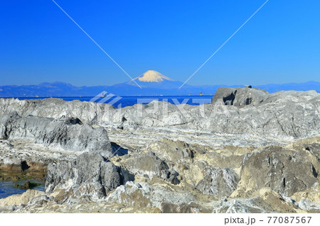 【神奈川県】快晴の荒崎海岸と富士山 【神奈川県】快晴の荒崎海岸と富士山 77087567