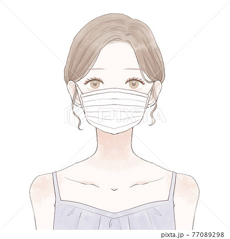 不織布マスクをしている女性のイラスト素材