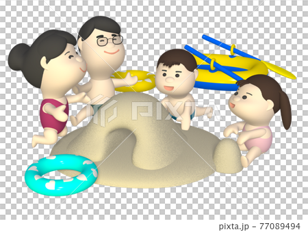 一家人在沙灘上玩沙 一家人在沙灘上玩沙 77089494