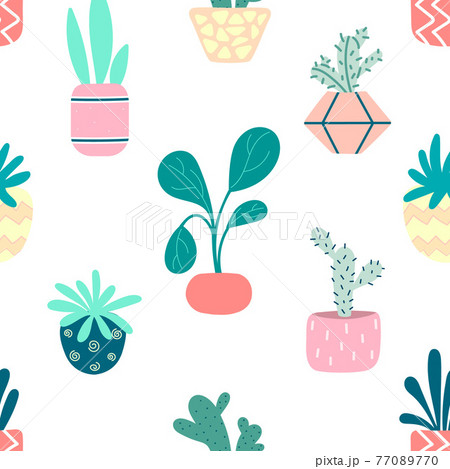 Home potted plants seamless pattern.Indoor flowers 77089770