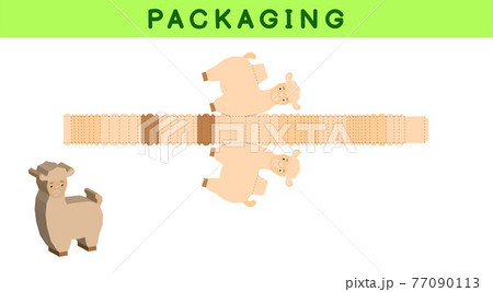 Party favor box die cut alpaca design for sweets, candies, small presents, bakery. Package template, great design for any purposes, birthdays, baby showers, pinata. Vector stock illustration. 77090113