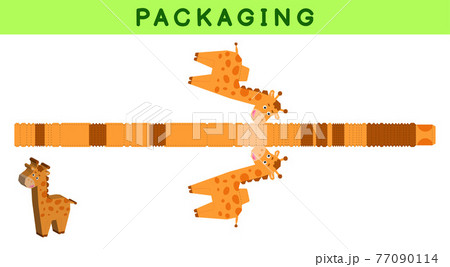 Party favor box die cut giraffe design for sweets, candies, small presents, bakery. Package template, great design for any purposes, birthdays, baby showers, pinata. Vector stock illustration. 77090114
