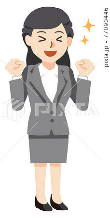 満面の笑顔でガッツポーズをするキラキラしたビジネスウーマン 77090446