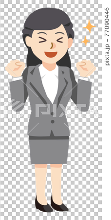 満面の笑顔でガッツポーズをするキラキラしたビジネスウーマン 77090446