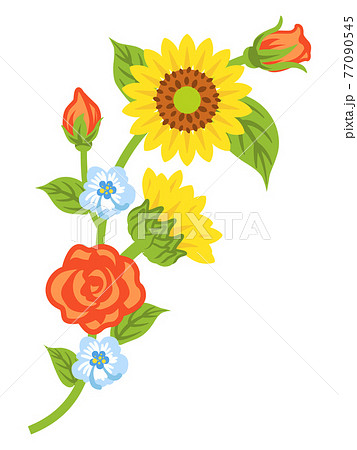 薔薇とヒマワリ 花飾り 曲線のイラスト素材 薔薇とヒマワリ 花飾り 曲線のイラスト素材