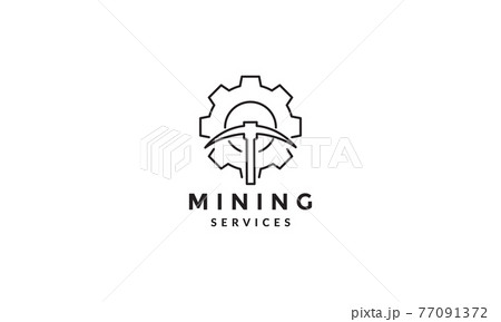 gear service with mining tools line logo vector symbol icon design graphic illustration 77091372
