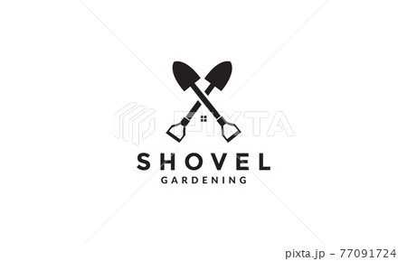 cross shovel with home logo symbol icon vector graphic design illustration cross shovel with home logo symbol icon vector graphic design illustration 77091724